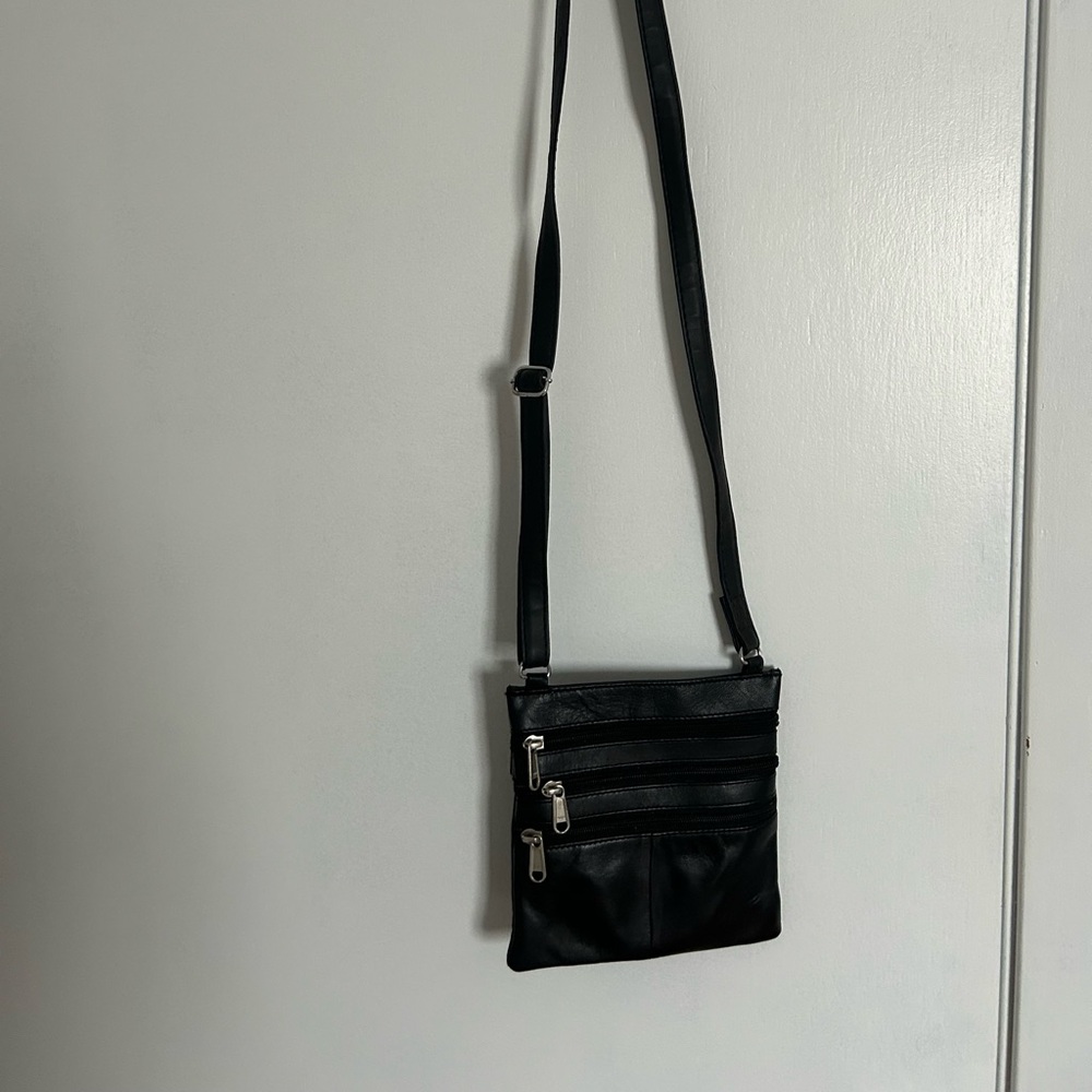 Black Crossbody Bag with Zipper Accents